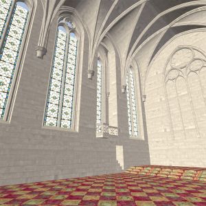 Interior looking toward pulpit and tracery