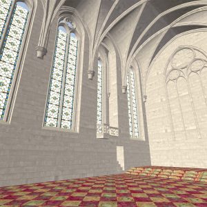 Interior looking toward pulpit and tracery