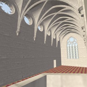 Interior view of refectory from pulpit