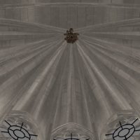 View of hemicycle vault with keystone photogrammetry in place.